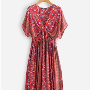 Red Boho Maxi Dress sz small SHEIN
